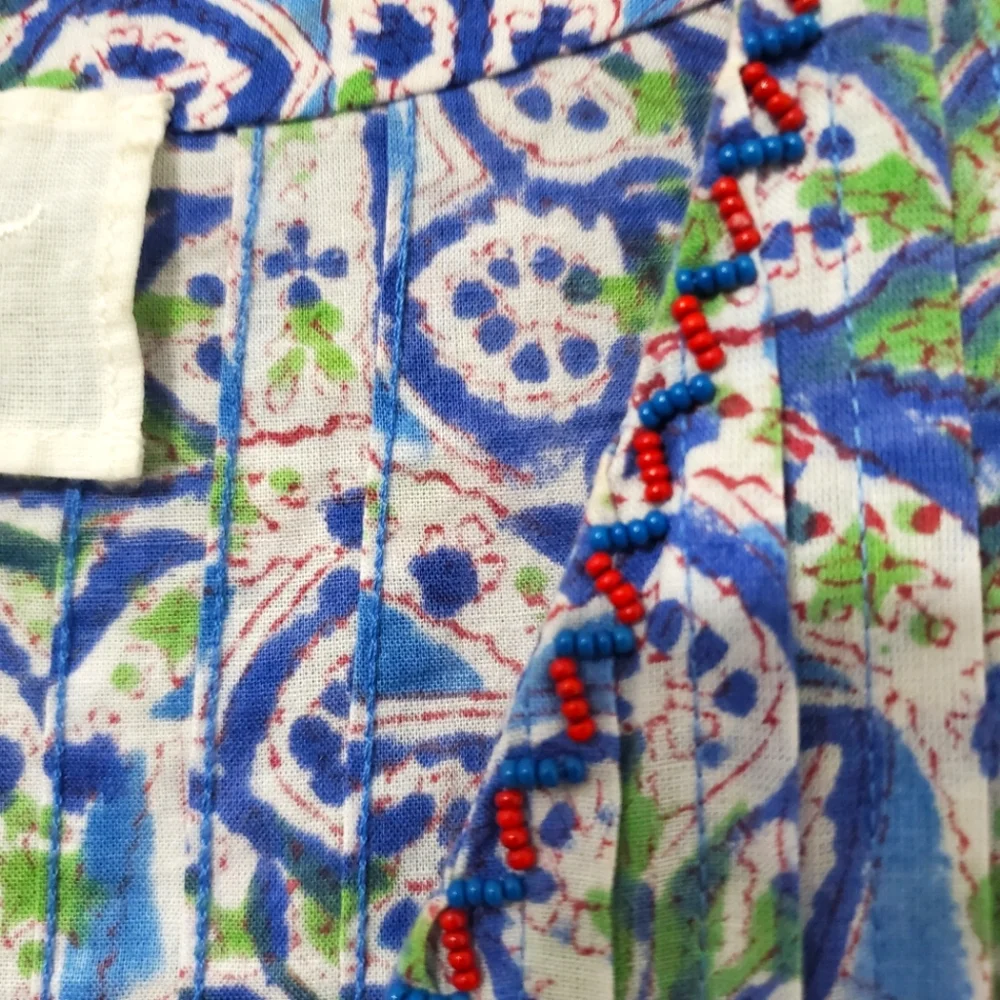 Anthropologie Duet Frill Tiered Mini Dress Cover-Up Blue Multi Small - Picture 7 of 13